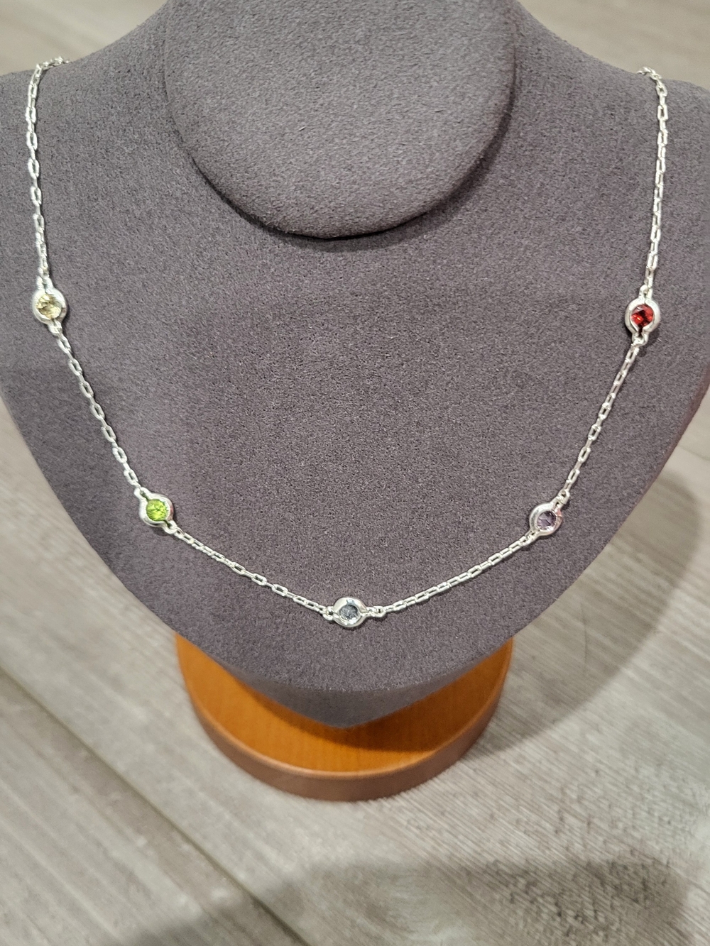 Multi-Gem Silver Station Necklace - Colorful Genuine Stone Accents
